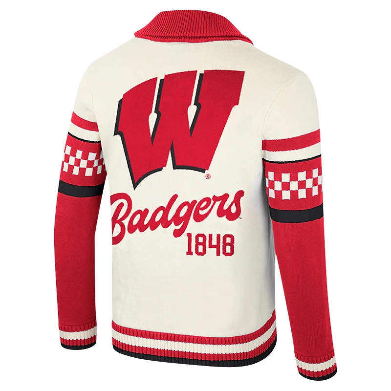 Pull jacquard boutonné unisexe Colosseum Cream Wisconsin Badgers Wild Collective