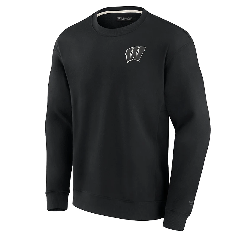 Unisex Fanatics Black Wisconsin Badgers Super Soft Pullover Crew Sweatshirt