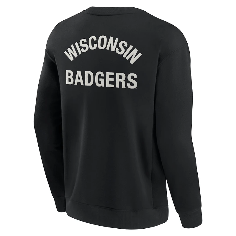 Unisex Fanatics Black Wisconsin Badgers Super Soft Pullover Crew Sweatshirt