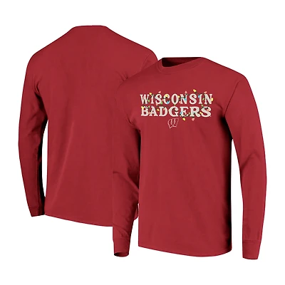 Unisex Image One  Red Wisconsin Badgers String Lights Comfort Color Long Sleeve T-Shirt