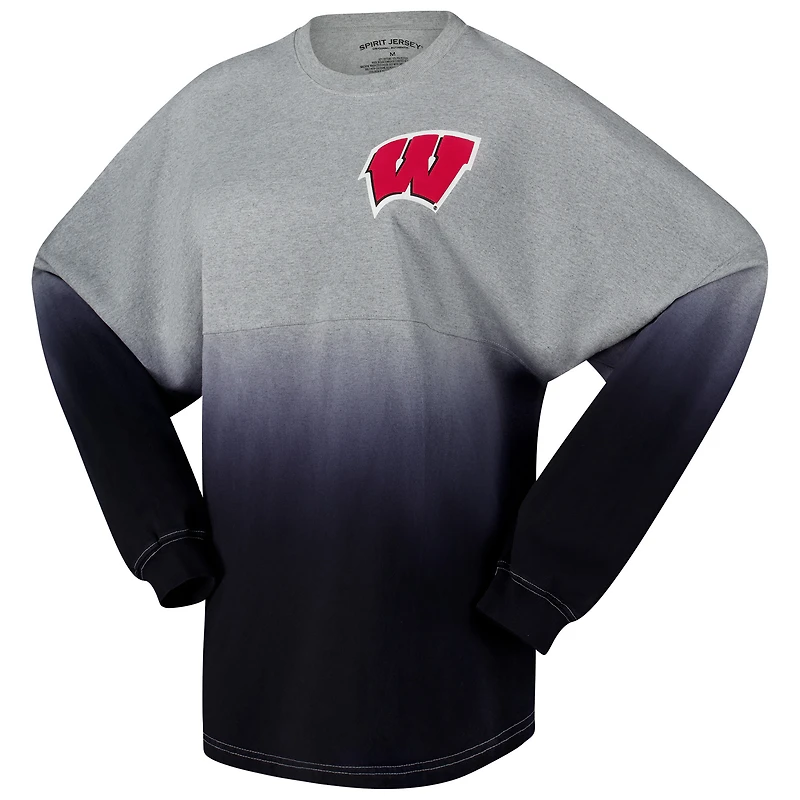 Unisex Spirit Jersey Red/Gray Wisconsin Badgers Ombre Long Sleeve T-Shirt