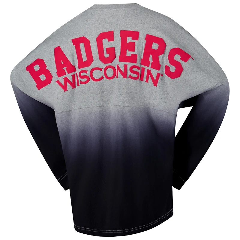 Unisex Spirit Jersey Red/Gray Wisconsin Badgers Ombre Long Sleeve T-Shirt