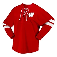 T-shirt unisexe à manches longues et col en V lacets Spirit Jersey Red Wisconsin Badgers