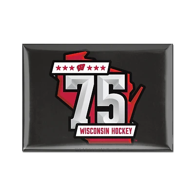 WinCraft Wisconsin Badgers 75th Anniversary Hockey Fridge Magnet