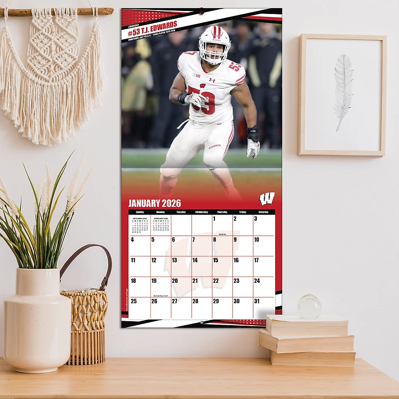 Wisconsin Badgers 12” x 12” 2026 Team Wall Calendar