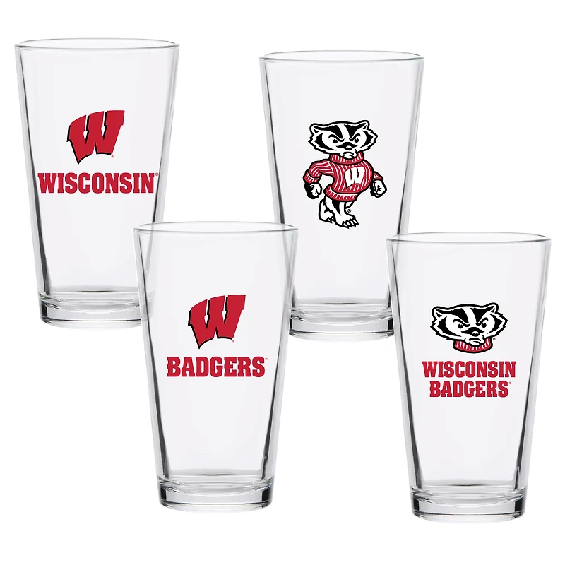 Lot de quatre verres à pinte de collection de 16 oz des Wisconsin Badgers