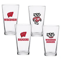 Lot de quatre verres à pinte de collection de 16 oz des Wisconsin Badgers