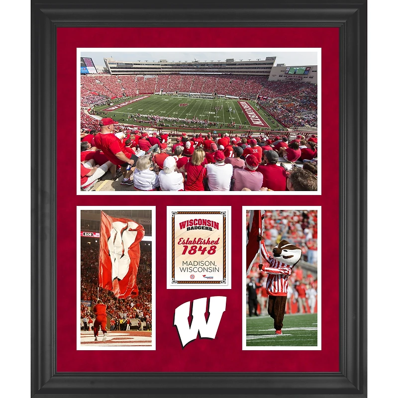 Collage encadré à 3 ouvertures de 20'' x 24'' du stade Camp Randall des Badgers du Wisconsin