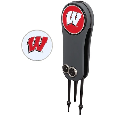 Outil de réparation pour couteau à cran d'arrêt Wisconsin Badgers et deux marqueurs de balle