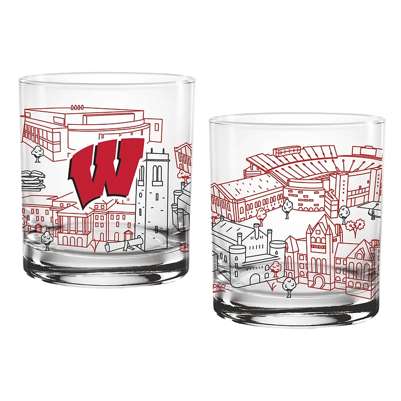 Pack de deux blaireaux du Wisconsin 14oz. Verre d’art de ligne de campus