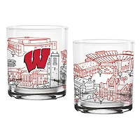 Pack de deux blaireaux du Wisconsin 14oz. Verre d’art de ligne de campus