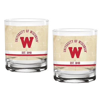 Pack de deux blaireaux du Wisconsin 14oz. Ensemble de verres vintage beige