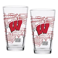 Pack de deux blaireaux du Wisconsin 16oz. Ensemble de verres à pinte Campus Line Art