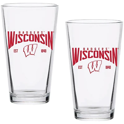 Lot de deux verres à pinte de 47 cl des Wisconsin Badgers