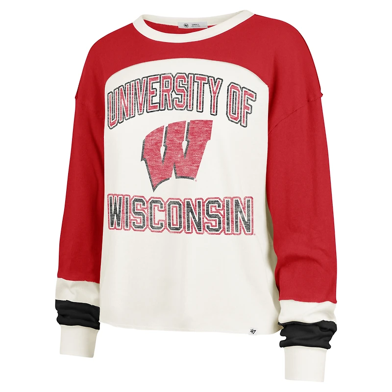 Women's '47  Cream Wisconsin Badgers Double Header Curve Raglan Long Sleeve T-Shirt