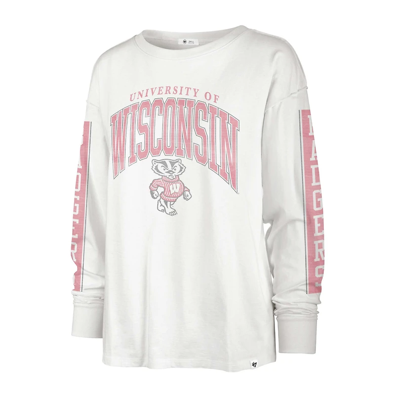 T-shirt à manches longues '47 Cream Wisconsin Badgers Statement SOA 3-Hit pour femmes