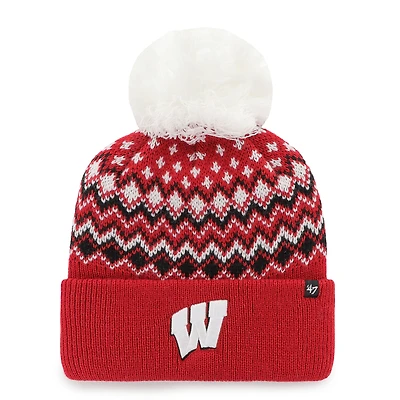 Bonnet Elsa rouge Wisconsin Badgers '47 pour femme, à revers et pompon