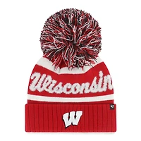 Bonnet tricoté à revers pour femme, modèle 47 Red Wisconsin Badgers, avec pompon