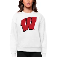 Women's Antigua White Wisconsin Badgers Victory Crewneck Pullover Sweatshirt