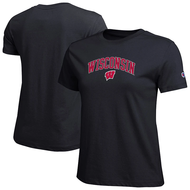 T-shirt féminin Champion Black Wisconsin Badgers avec logo arqué
