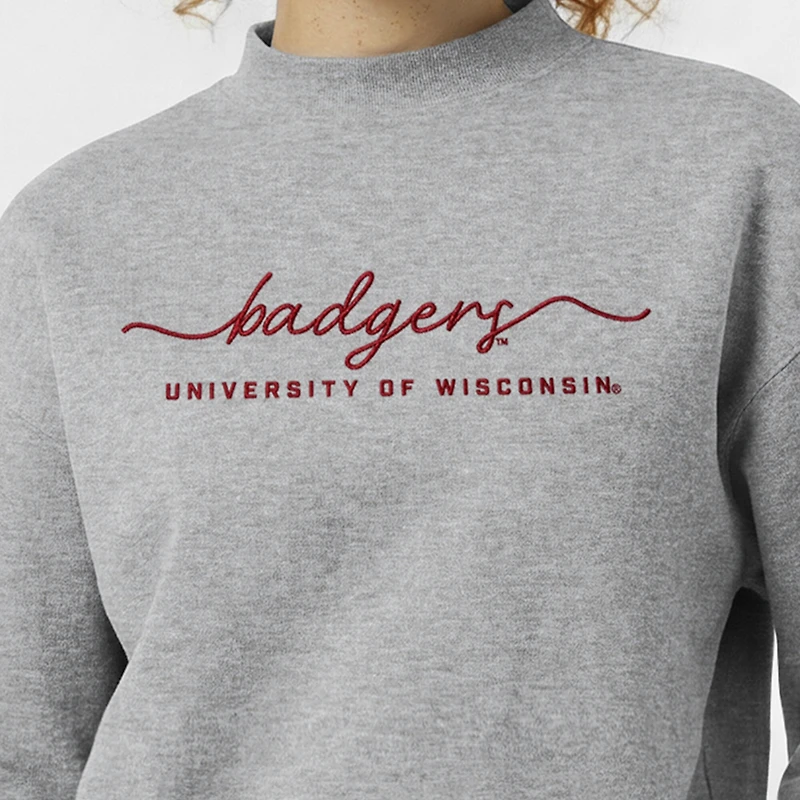 Women's Champion Gray Wisconsin Badgers Triumph Mock Neck Sweatshirt
