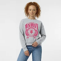 Women's Champion  Heather Gray Wisconsin Badgers Academic Crest Powerblend Crewneck Sweatshirt