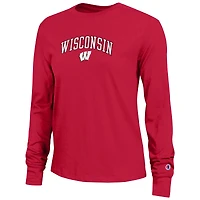 T-shirt à manches longues avec logo Arch Over des Scarlet Wisconsin Badgers, championnes féminines