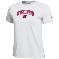 T-shirt blanc avec logo arqué des Wisconsin Badgers, championnes féminines