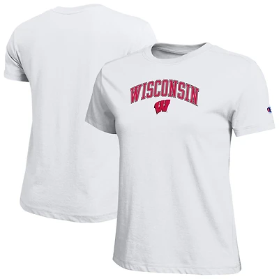 T-shirt blanc avec logo arqué des Wisconsin Badgers, championnes féminines