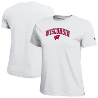 T-shirt blanc avec logo arqué des Wisconsin Badgers, championnes féminines