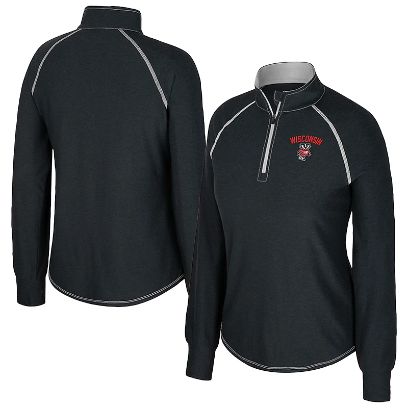 Women's Colosseum Black Wisconsin Badgers Bikram Raglan Quarter-Zip Top