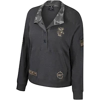 Women's Colosseum  Heather Charcoal Wisconsin Badgers OHT Military Appreciation Payback Henley Thermal Sweatshirt