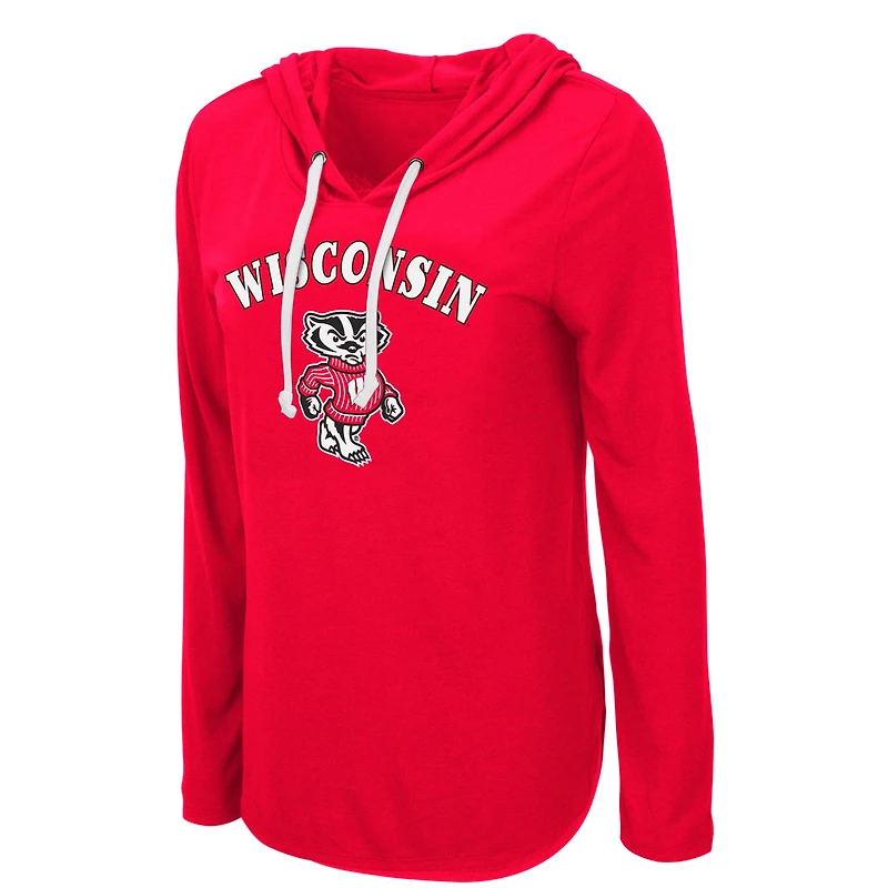Women's Colosseum Red Wisconsin Badgers My Lover Lightweight Hooded Long Sleeve T-Shirt