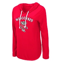 Women's Colosseum Red Wisconsin Badgers My Lover Lightweight Hooded Long Sleeve T-Shirt