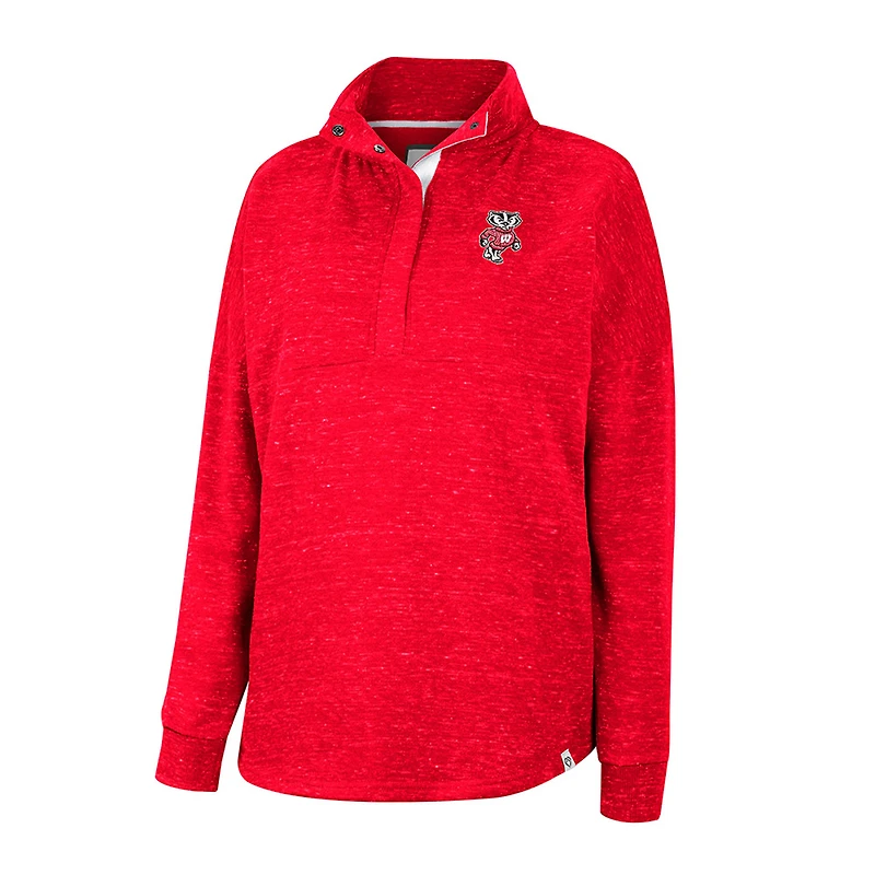 Women's Colosseum Red Wisconsin Badgers Natalie Speckled Quarter-Snap Top