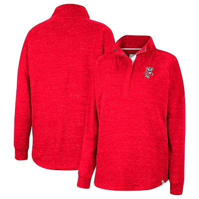 Colosseum Red Wisconsin Badgers Natalie Speckled Quarter-Snap Top pour femme