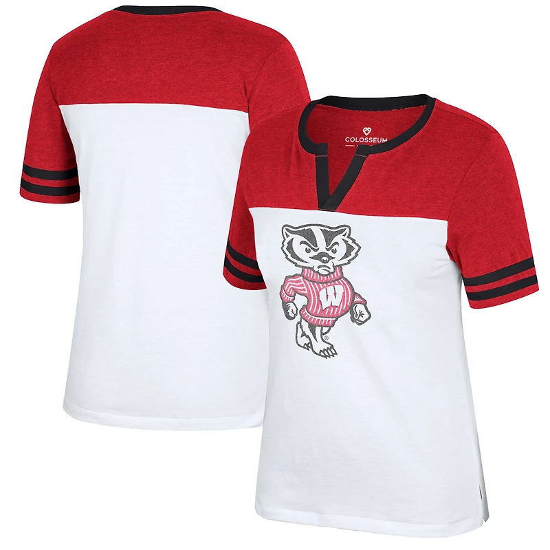 T-shirt à col cranté Colosseum blanc/rouge chiné Wisconsin Badgers Frost Yourself pour femmes