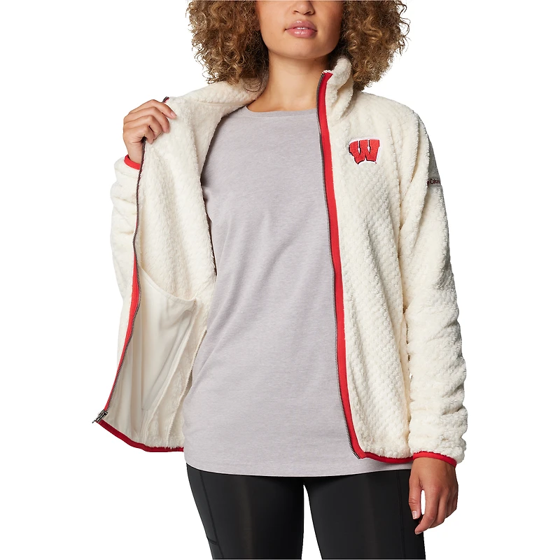 Veste zippée en sherpa blanche Columbia Wisconsin Badgers Fireside II pour femme