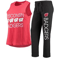 Ensemble de nuit Concepts Sport noir et rouge pour femme : débardeur pantalon Wisconsin Badgers