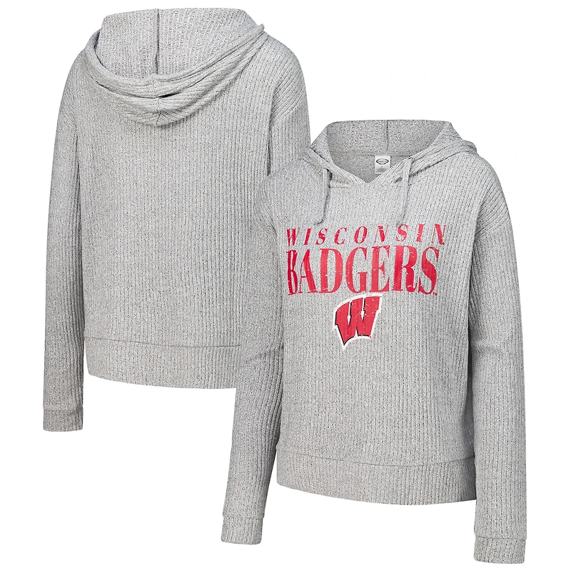 Women's Concepts Sport Heather Gray Wisconsin Badgers Juniper Soft Modest Cropped Long Sleeve Hoodie Top
