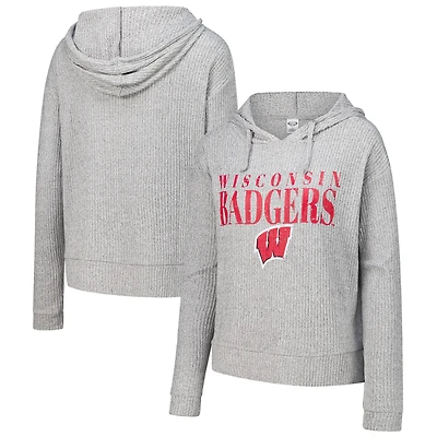 Women's Concepts Sport Heather Gray Wisconsin Badgers Juniper Soft Modest Cropped Long Sleeve Hoodie Top