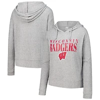 Women's Concepts Sport Heather Gray Wisconsin Badgers Juniper Soft Modest Cropped Long Sleeve Hoodie Top