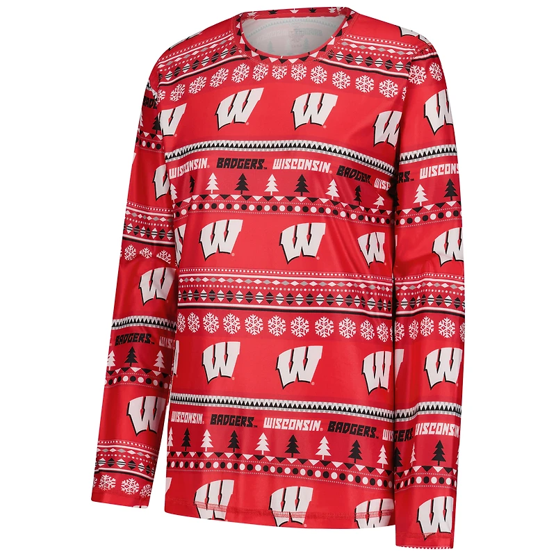 Ensemble de nuit pour femme Concepts Sport Red Wisconsin Badgers Holiday haut à manches longues et pantalon