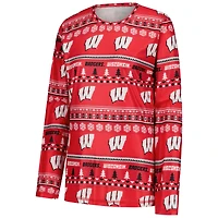 Ensemble de nuit pour femme Concepts Sport Red Wisconsin Badgers Holiday haut à manches longues et pantalon