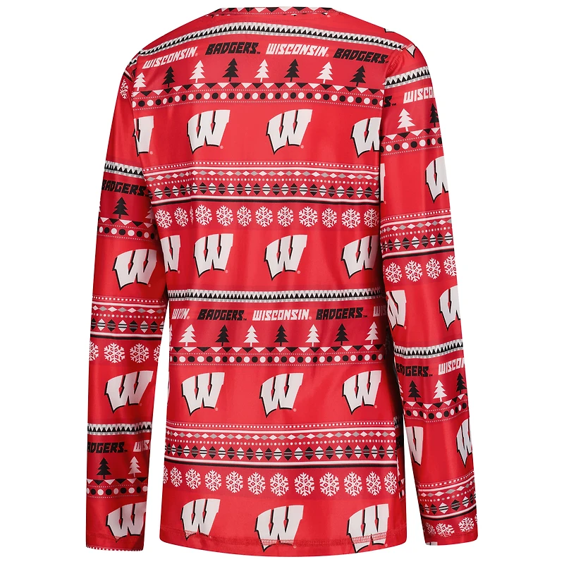 Women's Concepts Sport Red Wisconsin Badgers Holiday Long Sleeve Top and Pants Sleep Set