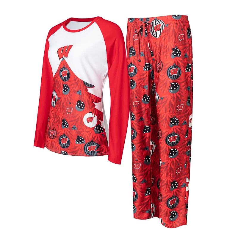 Women's Concepts Sport Red Wisconsin Badgers Tinsel Ugly Sweater Long Sleeve Top & Pants Sleep Set