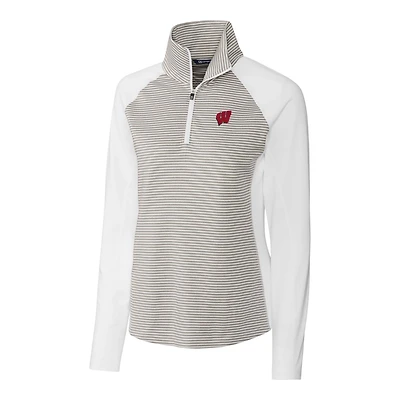 Veste pull-over à demi-zip ton sur Cutter & Buck pour femme, blanche, Wisconsin Badgers Forge