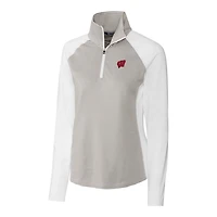 Veste pull-over à demi-zip ton sur Cutter & Buck pour femme, blanche, Wisconsin Badgers Forge