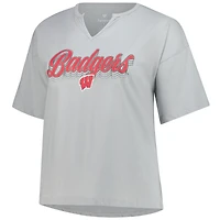 T-shirt gris à col cranté Winning Gear pour femme, grande taille, Fanatics, Wisconsin Badgers