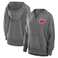 Sweat à capuche col en V molleton français Snow Wash Initiative des Wisconsin Badgers de Heather Gray Fanatics pour femmes